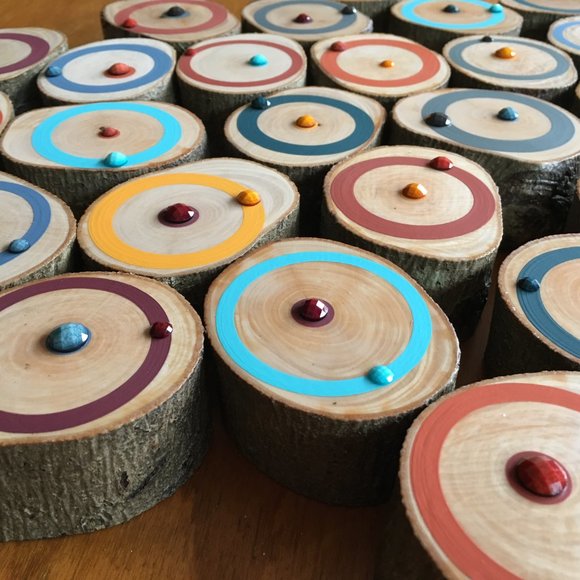 Painted Tree Ring Wood Slice Abstract Wall Art W/ Bling Gift, Minimalist, Fine - Picture 2 of 15